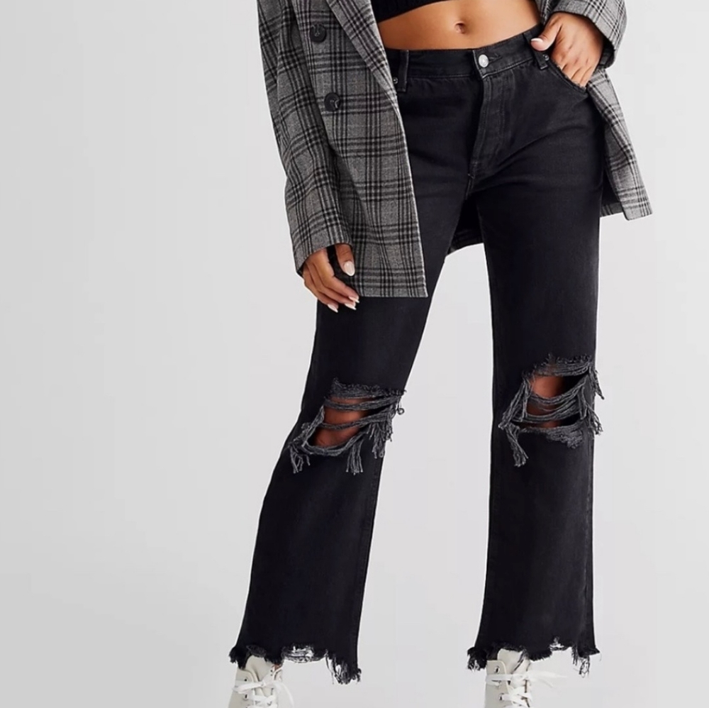 Free People Maggie Mid Rise Straight Jean Washed Black